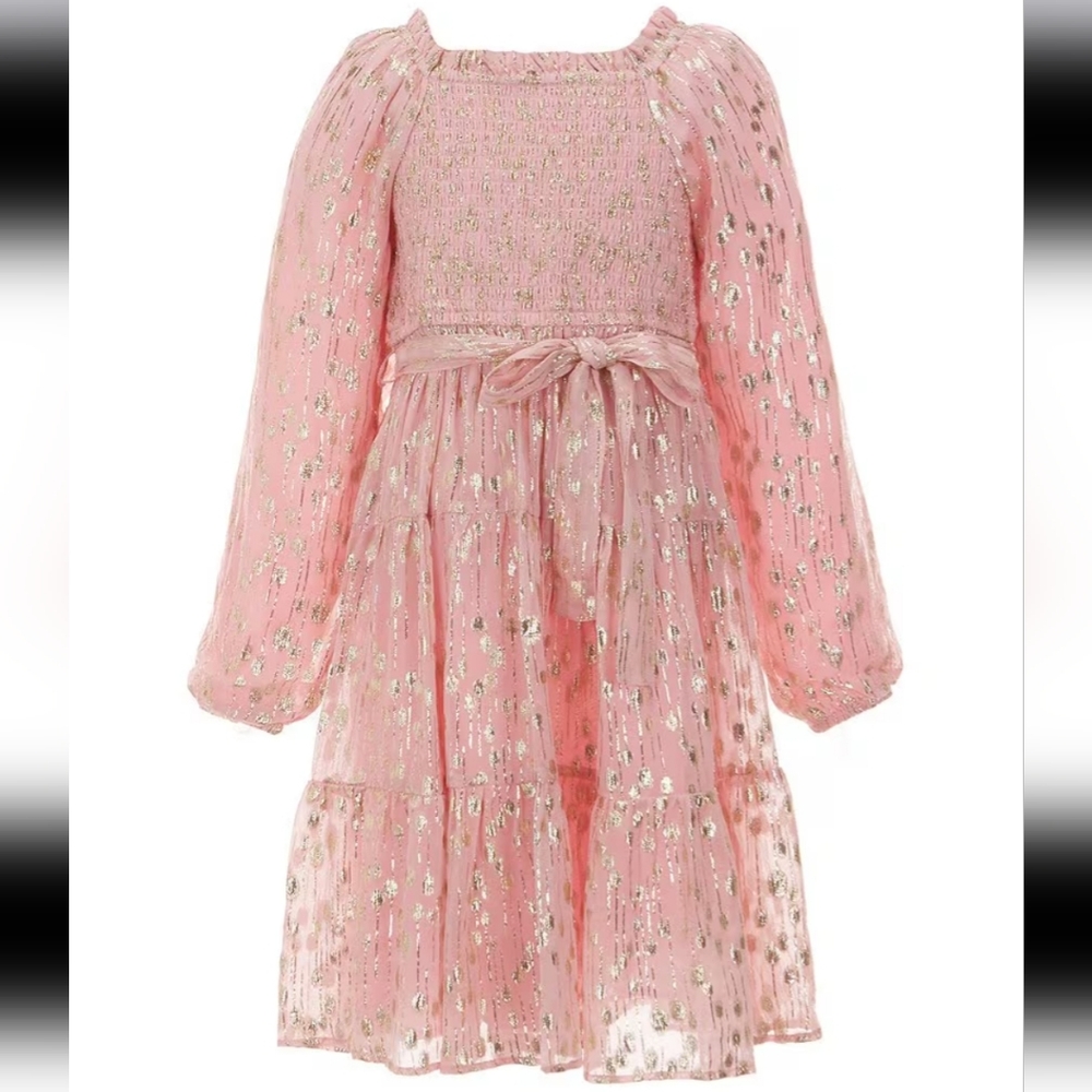 A Loves A Big Girls Long Sleeve Tiered Lurex Midi Dress